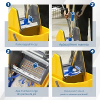 HOMCOM Cărucior de curățare cărucior de menaj profesional presă seau 26 L + coș de depozitare galben(m-5)