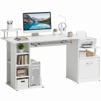 HOMCOM Computer Desk with Drawer Shelves CPU Storage Rack White(m-14)
