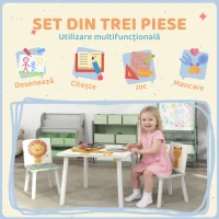 AIYAPLAY Set Mobilier Cameră Copii cu Masă și 2 Scaune pentru Copii de 3-8 Ani cu Model Animale, Verde(m-4)