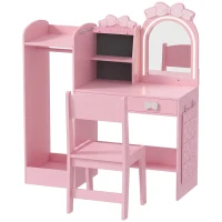 AIYAPLAY Coiffeuse pour Enfants avec Tabouret et Miroir Lumineux à 2 Couleurs en Acrylique, Coiffeuse Bureau Fille 3-8 Ans, Rose(m-14)