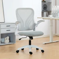 HOMCOM Chaise bureau ergonomique, fauteuil de bureau maille, dossier rabattable, accoudoirs relevables, 73x62x101-111cm, gris(m-2)