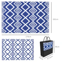 Outsunny Outdoorteppich Terrassenteppich, wetterbeständig, modernes Design, 182 cm x 274 cm x 0,3 cm, Blau + Weiß(m-3)