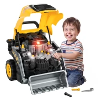 AIYAPLAY Kids Truck Engine Toy, Excavator Toy Steering Wheel with Spray, Lights and Sounds for 3-6 Years Boys Girls, Yellow(m-15)