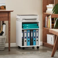 HOMCOM 2-Tier Printer Stand with Storage, Under Desk Printer Cart on Wheels, White(m-10)