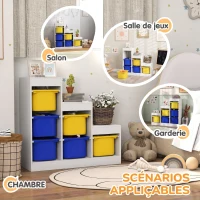 AIYAPLAY Meuble de rangement pour jouets des enfants avec 6 bacs amovibles, 3 niveaux de rangement, 96 x 38,5 x 90, multicolore(m-5)