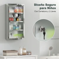 HOMCOM Armario de Medicinas Botiquín Gabinete de Primero Auxilios Acero Inox 4 Estantes Caja Colgante de Pared con Cerradura(m-5)