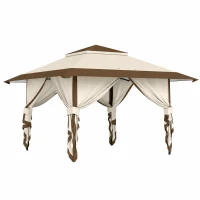 Outsunny Tonnelle pliante barnum parois en filet et protection UV50+ hauteur réglable et double toit sacs de lestage 4x4m beige(m-1)