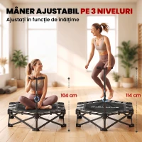 SPORTNOW Trambulină Fitness pentru Adulți Ø104 cm, Pliabilă, cu Sistem de Deschidere și Închidere dintr-o Singură Mișcare, Mâner Reglabil și 24 Corzi Elastice, Negru(m-5)