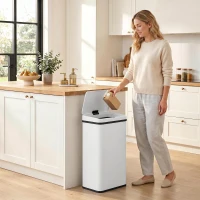 HOMCOM 50L Sensor Bin with Soft-Close Lid, Stainless Steel Automatic Touchless Motion Sensor Kitchen Bin, White(m-8)