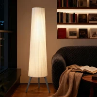 HOMCOM Dimmable Tripod Floor Lamp with Foot Switch, Nordic Standing Lamp with Fabric Shade, 153cm, White and Grey(m-2)