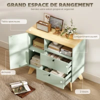 HOMCOM Buffet salon, meuble de rangement avec porte, 2 tiroirs, compartiment ouvert et étagère réglable, vert clair et chêne(m-4)