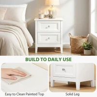 HOMCOM Nightstand with 2 Drawers Modern Bedside Table for Bedroom Living Room White(m-5)