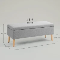 HOMCOM Banc coffre rangement rembourré aspect lin pour chambre à coucher, entrée, salon, charge 220 Kg, 110 x 39 x 45 cm, gris(m-3)