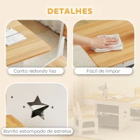 AIYAPLAY Mesa Infantil com 2 Cadeiras Mesa e Cadeiras para Crianças com 6 Gavetas de Tecido Desenho Estrelas Madeira e Branco(m-6)