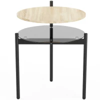 HOMCOM Măsuță laterală rotundă cu poliță deschisă din sticlă pentru spații mici, living, dormitor, 41,8 x 39,8 x 53,5 cm, stejar(m-7)