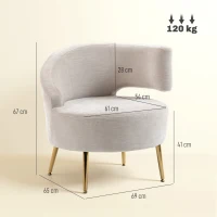 HOMCOM Loungesessel Sessel mit Chenille-Optik, Schrägere Rückenlehne, Goldenen Stahlbeinen für Wohnzimmer, Cremeweiß(m-3)