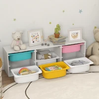AIYAPLAY Raft pentru Jucării din Lemn cu 6 Recipiente Detașabile din Plastic, Multicolor(m-8)