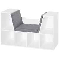 HOMCOM 6 Cube Bookcase with Cushioned Seat, Cube Storage Shelf, Bookshelf Organizer for Study, Reading Corner, White(m-13)