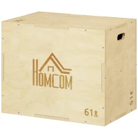 HOMCOM 3-in-1 Plyo Box Holz Plyometrische Sprungbox mit 3 Sprunghöhen Griffen 61 x 51 x 76 cm Naturholz(m-11)