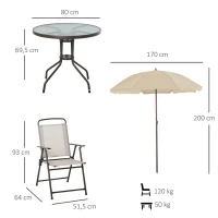 Outsunny Ensemble Salon de Jardin 6 pcs - Table Ronde + 4 chaises Pliables + Parasol - Acier époxy café textilène Polyester Beige(m-3)