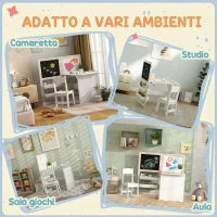 AIYAPLAY Set Tavolo e Sedia per Bambini 3-8 Anni con Lavagna Nera, Lavagna Bianca, Contenitori e Rotolo di Carta, Bianco(m-8)