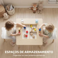 AIYAPLAY Conjunto de Mesa e 2 Cadeiras com Encosto em Forma de Ursinho e Compartimentos Ocultos Madeira e Branco(m-6)