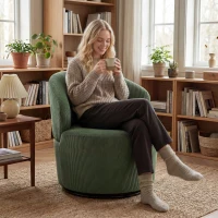 HOMCOM Accentstoel, 360 graden draai, moderne draaifauteuil met ronde voet, voor woonkamer en slaapkamer, groen(m-7)