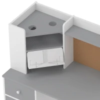 AIYAPLAY Bureau Enfant avec Chaise, Table d'Étude, Support de Tablette Réglable, Porte-Stylos, Panneau en Liège, 5-12 ans, Gris(m-12)