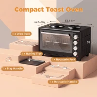 HOMCOM 36L cuptor mini cu 2 plite, cuptor electric de masă cu ventilare, 90–230 °C(m-3)
