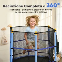 HOMCOM Trampolino Elastico per Bambini Ø1.6x1.9 m con Rete di Sicurezza e Pali Imbottiti, Età 3-10 Anni, Blu(m-6)