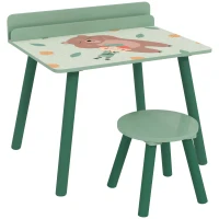 AIYAPLAY Ensemble table et chaise enfant table pour enfant avec chaise avec porte-livres motifs d'ours pour enfants 3-8 ans vert(m-1)