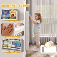 AIYAPLAY Bücherregal Kinder, Kinderregal mit 4 Regal, Wandregal mit Kippschutz Montessori 60 x 10 x 98 cm, Weiß(m-6)