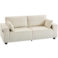 HOMCOM Canapé 3 places en velours côtelé 218 cm, canapé salon,  coussins à ressorts, larges accoudoirs, 2 coussins, beige(m-12)