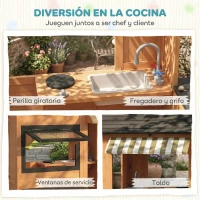 AIYAPLAY Casita Infantil Exterior e Interior de Madera con Cocina de Juguete y Banco de Picnic Ventanas de Servicio Marrón(m-4)