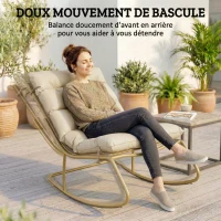 Outsunny Fauteuil à Bascule Extérieur Coussin Moelleux 125cm Large 64cm en Acier et Textilène Beige et Doré(m-4)
