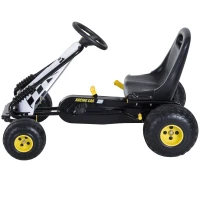 HOMCOM Vélo et véhicule pour enfants kart à pédales siège réglable frein manuel roues AR plastique acier noir jaune(m-7)
