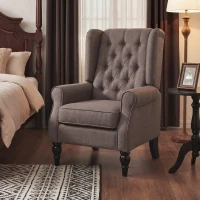 Fabric Tufted Club Accent Sofa Chair Home Décor with Extra Wide Seat, Wooden Legs, Brown(m-9)