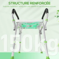 HOMCOM Tabouret de douche pour personnes âgées et handicapées avec accoudoirs, hauteur réglable, patins antidérapants, vert(m-9)