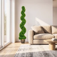 HOMCOM Spiralförmiger Buchsbaum, 2er Set Kunstpflanzen, mit Topf, 150 cm Höhe, Grün(m-6)