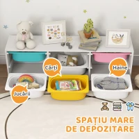 AIYAPLAY Raft pentru Jucării din Lemn cu 6 Recipiente Detașabile din Plastic, Multicolor(m-4)