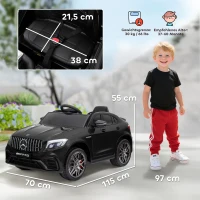 HOMCOM Kinder Elektroauto Mercedes-Benz AMG GLC63S COUPE 12V Kinderauto mit 2,4 G Fernbedienung, 2 Motoren, Kinderfahrzeug mit Hupe, Musik, Sicherheitsgurt, Elektrofahrzeug für 37-60 Monate, Schwarz(m-3)