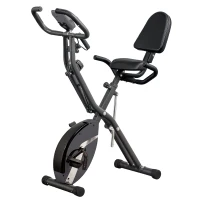 SPORTNOW Bicicleta Estática Dobrável com Resistência Magnética de 8 Níveis Encosto Volante Ecrã LCD e Banda de Resistência 43x97x109 cm Preto(m-11)