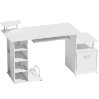 HOMCOM Computer Desk with Drawer Shelves CPU Storage Rack White(m-1)