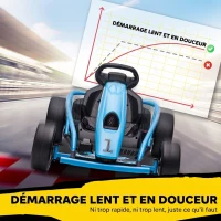 HOMCOM Kart Électrique pour Enfants 24 V, Go Kart avec Mode Drift, 2 Moteurs, Démarrage Progressif, 2 Vitesses 6-13 km/h, Bleu(m-7)
