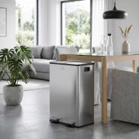 HOMCOM 2 x 28 L Doppelmülleimer, Pedalöffnung, leicht zu reinigen, Edelstahl, Kunststoff, Silber(m-8)