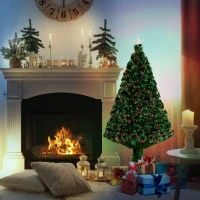 HOMCOM Sapin de Noël Artificiel Lumineux 120H cm Fibre Optique Multicolore + Support Pied 130 Branches étoile Sommet Brillante Vert(m-10)