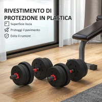 HOMCOM Set 2 Manubri Antiscivolo con 12 Dischi Pesi da 20 kg totali e Connettore, in Acciaio, HDPE e Sabbia, Nero(m-7)