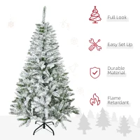 HOMCOM 5 Ft Snow Flocked Artificial Christmas Tree Xmas Pine Tree with Realistic Branches, Auto Open and Steel Base, Green(m-4)