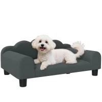 PawHut Canapea pentru câini cu cotiere de susținere, din lemn și țesătură French Terry, 66 x 42 x 28,5 cm, gri închis(m-7)