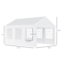 Outsunny Carpa para Fiesta Cochera Gazebo 6x4m Pergola Cenador Pabellón 4 Paneles Laterales Ventanas Anti-UV para Eventos Bodas Acero PE Blanco(m-3)